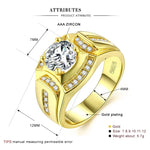 Anel masculino de diamante com banho de ouro branco 18K + zircão AAA estilo empresário da moda, tamanho: 8, diâmetro: 18,1mm, perímetro: 57mm, diâmetro: 18,1mm