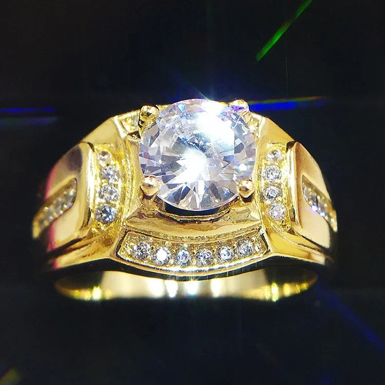 Anel masculino de diamante com banho de ouro branco 18K + zircão AAA estilo empresário da moda, tamanho: 12, diâmetro: 21,4mm, perímetro: 67,2mm, diâmetro: 21,4mm