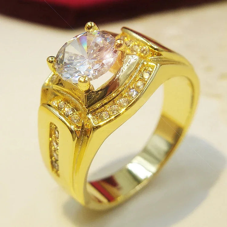 Anel masculino de diamante com banho de ouro branco 18K + zircão AAA estilo empresário da moda, tamanho: 12, diâmetro: 21,4mm, perímetro: 67,2mm, diâmetro: 21,4mm