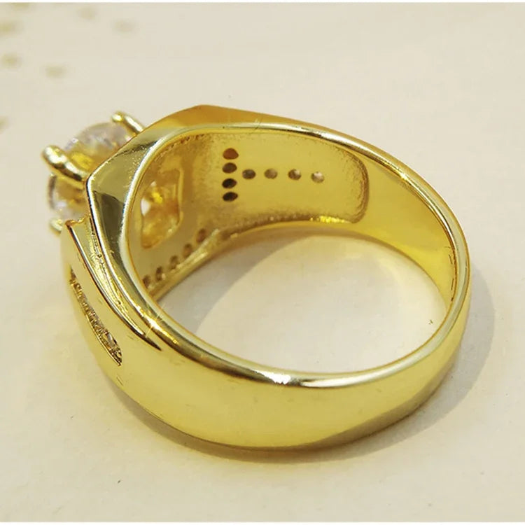 Anel masculino de diamante com banho de ouro branco 18K + zircão AAA estilo empresário da moda, tamanho: 12, diâmetro: 21,4mm, perímetro: 67,2mm, diâmetro: 21,4mm