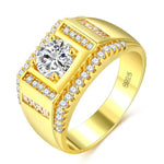 Anel masculino de diamante com banho de ouro dourado novo estilo + zircão AAA incrustado com strass, tamanho: 7, diâmetro: 17,3mm, perímetro: 54,4mm, diâmetro: 17,3mm
