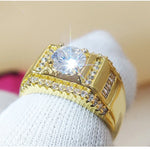 Anel masculino de diamante com banho de ouro dourado novo estilo + zircão AAA incrustado com strass, tamanho: 7, diâmetro: 17,3mm, perímetro: 54,4mm, diâmetro: 17,3mm