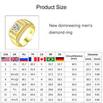 Anel masculino de diamante com banho de ouro dourado novo estilo + zircão AAA incrustado com strass, tamanho: 7, diâmetro: 17,3mm, perímetro: 54,4mm, diâmetro: 17,3mm
