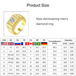 Fashion New Style Gold Plated + AAA Zircon Inlaid Rhinestone Men Diamond Ring, Size: 9, Diameter: 18.9mm, Perimeter: 59.5mm, Diameter: 18.9mm