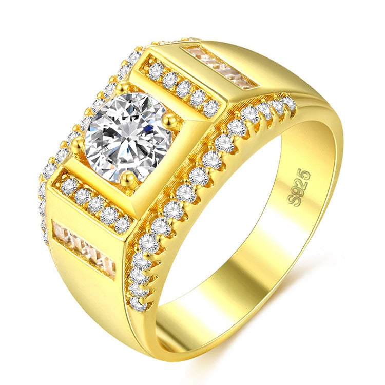 Anel de Diamante Masculino de Estilo Novo da Moda Banhado a Ouro + Zircão AAA Incrustado com Strass, Tamanho: 11, Diâmetro: 20,6mm, Perímetro: 64,6mm, Diâmetro: 20,6mm
