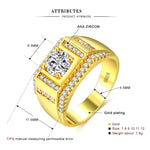Anel de Diamante Masculino de Estilo Novo da Moda Banhado a Ouro + Zircão AAA Incrustado com Strass, Tamanho: 12, Diâmetro: 21,4mm, Perímetro: 67,2mm, Diâmetro: 21,4mm