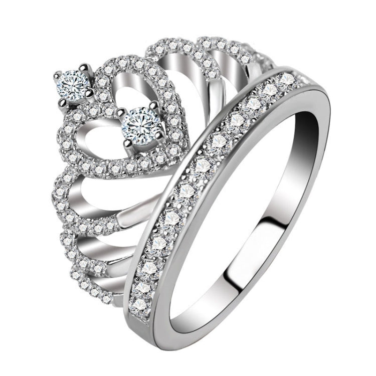 Anel de Zircónio Banhado a Platina em Forma de Coroa de Princesa, Tamanho EUA: 9, Diâmetro: 18,9mm, Perímetro: 59,5mm, 9