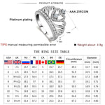 Anel de Zircónio Banhado a Platina em Forma de Coroa de Princesa, Tamanho EUA: 9, Diâmetro: 18,9mm, Perímetro: 59,5mm, 9