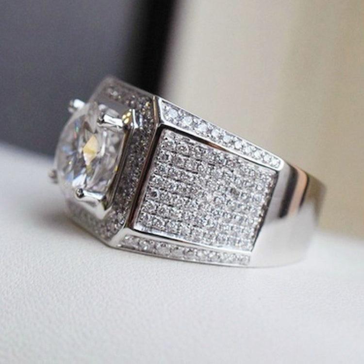 Anel de Prata com Microinserção de Strass Completo, Tamanho EUA: 8, Diâmetro: 17,4mm, Perímetro: 55mm, 8