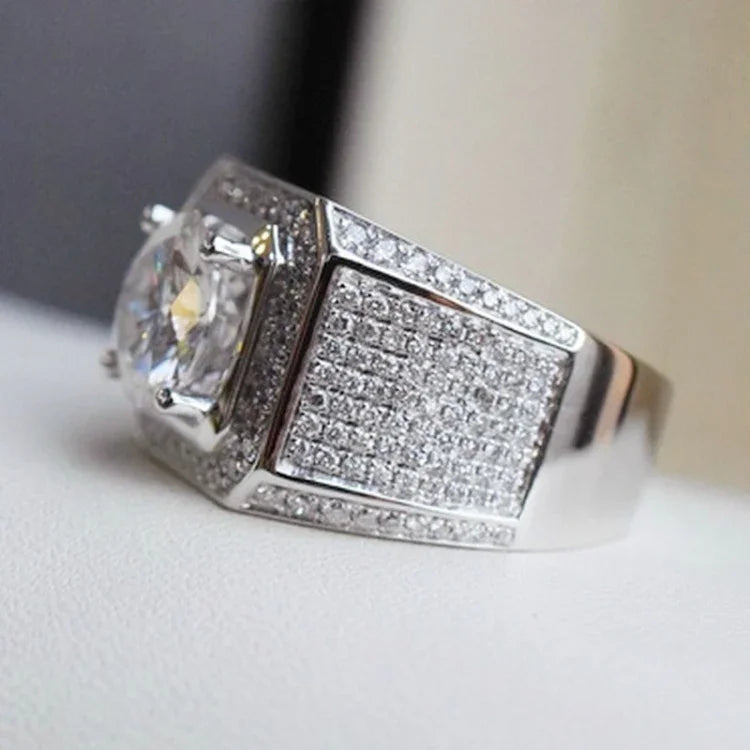Anel de Prata com Microinserção de Strass Completo, Tamanho EUA: 9, Diâmetro: 19mm, Perímetro: 59.8mm, 9