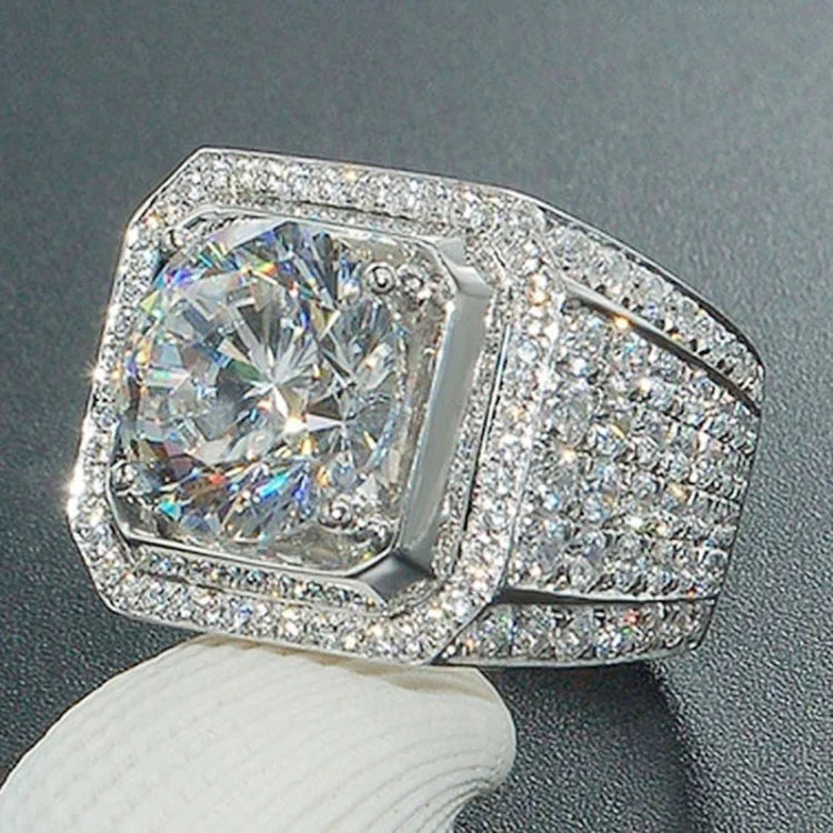 Anel de Prata com Microinserção de Strass Completo, Tamanho EUA: 9, Diâmetro: 19mm, Perímetro: 59.8mm, 9