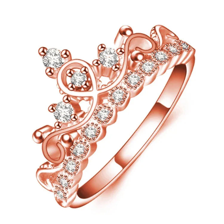 Anel de Zircónio Banhado a Ouro Rosa em Forma de Coroa de Princesa Rainha, Tamanho EUA: 6, Diâmetro: 16.5mm, Perímetro: 51.9mm, 6