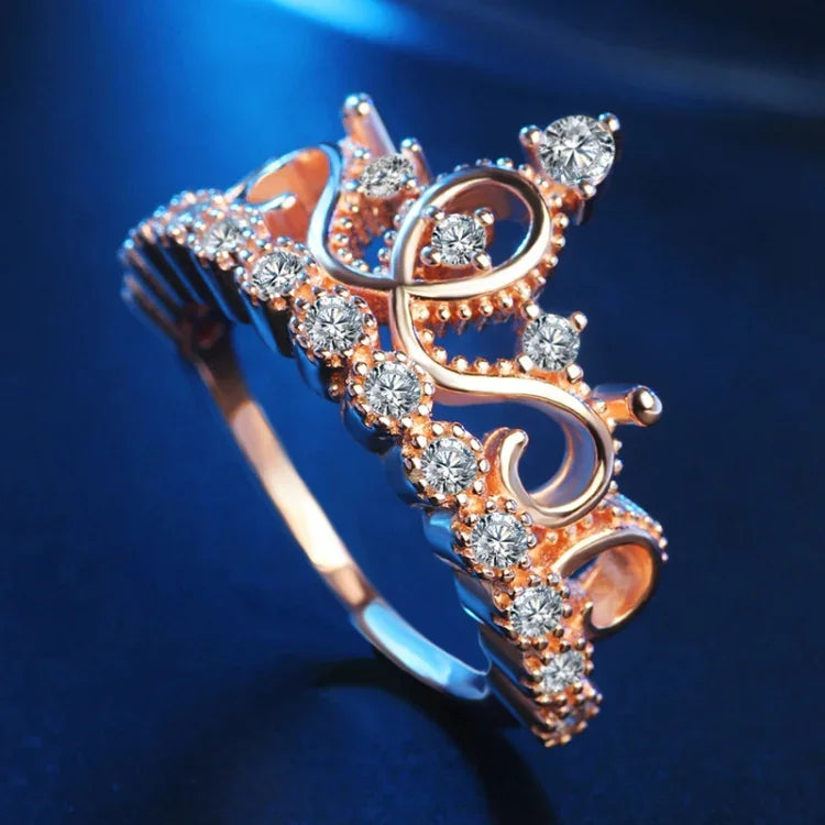Anel de Zircónio Banhado a Ouro Rosa em Forma de Coroa de Princesa Rainha, Tamanho EUA: 6, Diâmetro: 16.5mm, Perímetro: 51.9mm, 6