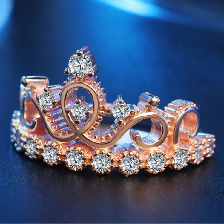 Anel de Zircónio Banhado a Ouro Rosa em Forma de Coroa de Princesa Rainha, Tamanho EUA: 6, Diâmetro: 16.5mm, Perímetro: 51.9mm, 6