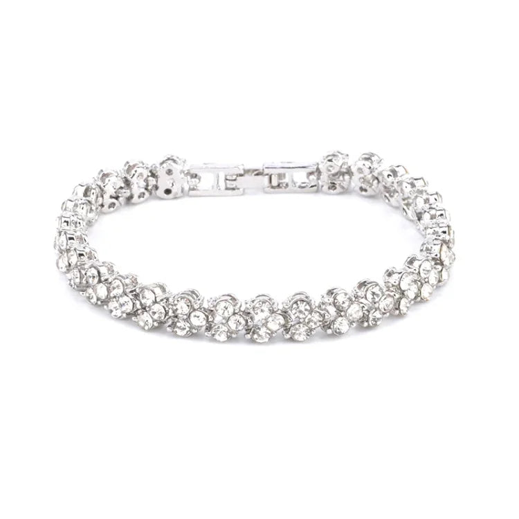 Pulseira Feminina Glamourosa com Cristais e Diamantes Artificiais para Casamento, Noivado, Dia da Mãe e Presente de Aniversário, Diâmetro: 5,25 cm, Perímetro: 16,5 cm, Prateado