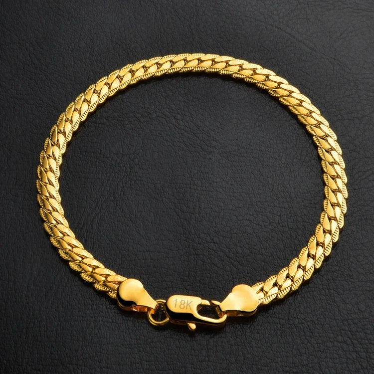 Joalharia de Moda Quente, Pulseira Simples em Ouro Amarelo 18k (Dourado)