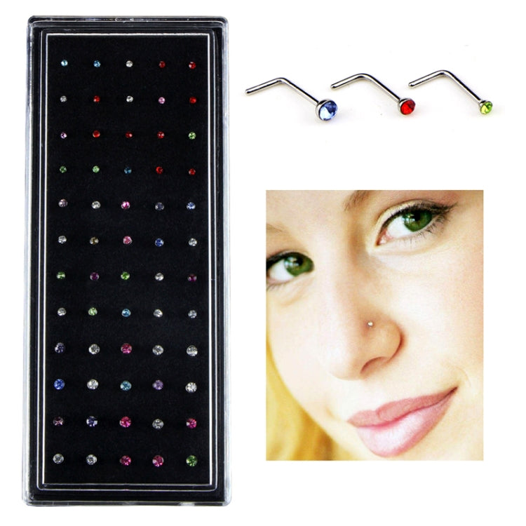 60 Peças de Anéis de Nariz em Aço Inoxidável com Forma de Diamante Coloridos, Piercing em L, Comprimento do Pino: 7mm, Diâmetro do Pino: 0,6mm (Colorido), Cor (60 Peças), Branco (60 Peças)