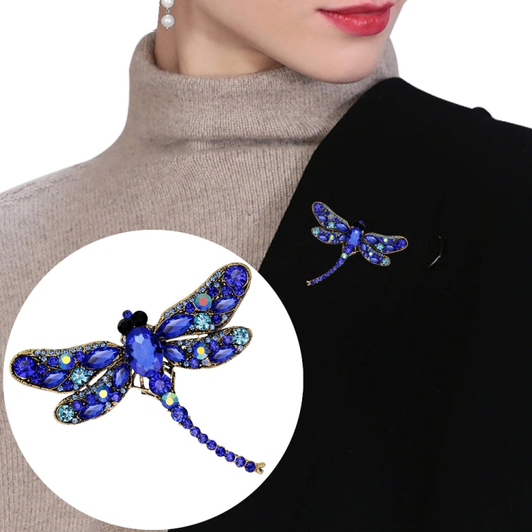 Broche Vintage Clássico com Padrão de Libélula e Strass, Azul