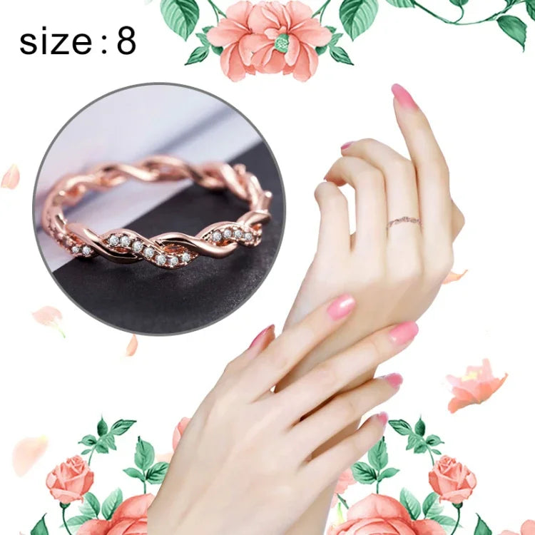 Anel Feminino Simples e Estiloso com Torção e Strass Completo (Tamanho EUA: 8), Tamanho EUA: 8