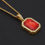 Colar Masculino com Corrente Dourada e Pendente Mini Colorido de Strass Estilo Hip Hop, JEWE0309AA, JEWE0309AB, JEWE0309AC, JEWE0309AD