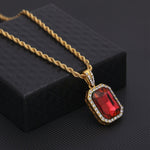 Colar Masculino com Corrente Dourada e Pendente Mini Colorido de Strass Estilo Hip Hop, JEWE0309AA, JEWE0309AB, JEWE0309AC, JEWE0309AD
