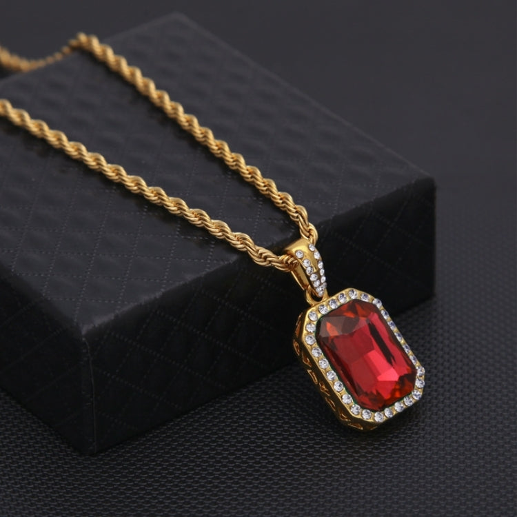 Colar Masculino com Corrente Dourada e Pendente Mini Colorido de Strass Estilo Hip Hop, JEWE0309AA, JEWE0309AB, JEWE0309AC, JEWE0309AD
