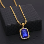 Colar Masculino com Corrente Dourada e Pendente Mini Colorido de Strass Estilo Hip Hop, JEWE0309AA, JEWE0309AB, JEWE0309AC, JEWE0309AD