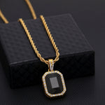 Colar Masculino com Corrente Dourada e Pendente Mini Colorido de Strass Estilo Hip Hop, JEWE0309AA, JEWE0309AB, JEWE0309AC, JEWE0309AD