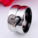 Anel de Casal com Coração de Strass da Moda Anel Fino em Aço de Titânio para Homens e Mulheres (Dourado com Diamante, Tamanho US: 7), Dourado com Diamante, Tamanho US: 7