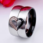 Anel de Casal de Moda com Strass em Forma de Coração Anel Fino de Aço de Titânio para Homens e Mulheres (Ouro com Diamante, Tamanho US: 9), Ouro com Diamante, Tamanho US: 9
