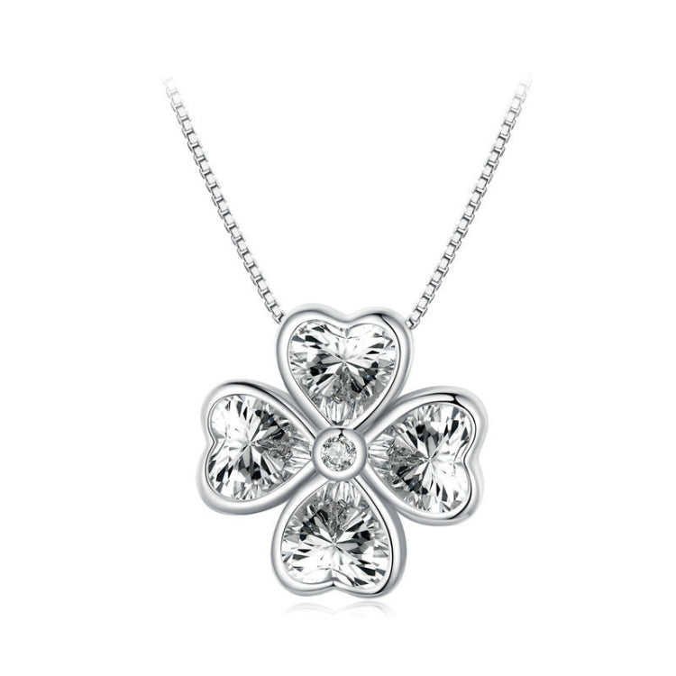 BSN334 Colar Pendente Trevo da Sorte em Prata Esterlina S925 Banhado a Ouro Branco, BSN334