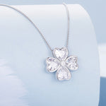 BSN334 Colar Pendente Trevo da Sorte em Prata Esterlina S925 Banhado a Ouro Branco, BSN334