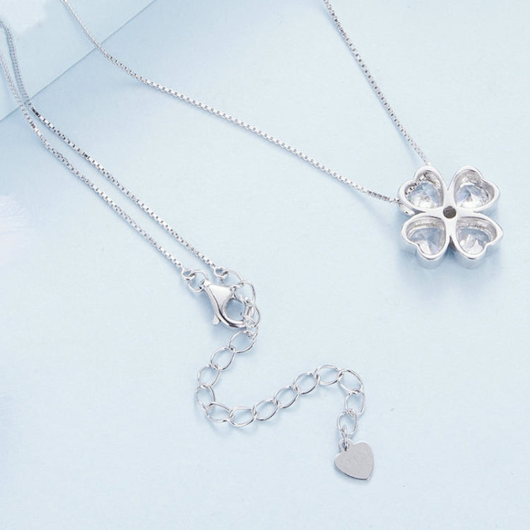 BSN334 Colar Pendente Trevo da Sorte em Prata Esterlina S925 Banhado a Ouro Branco, BSN334