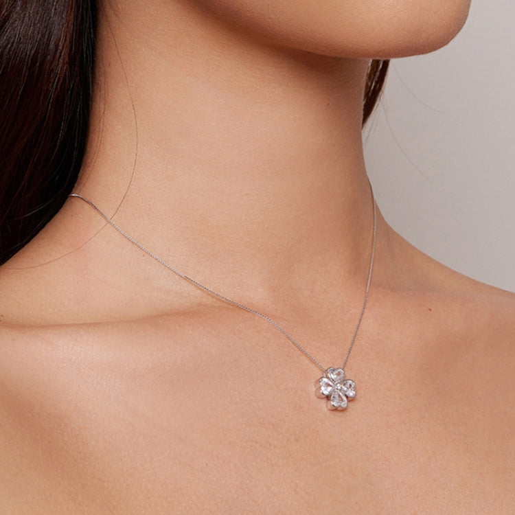 BSN334 Colar Pendente Trevo da Sorte em Prata Esterlina S925 Banhado a Ouro Branco, BSN334