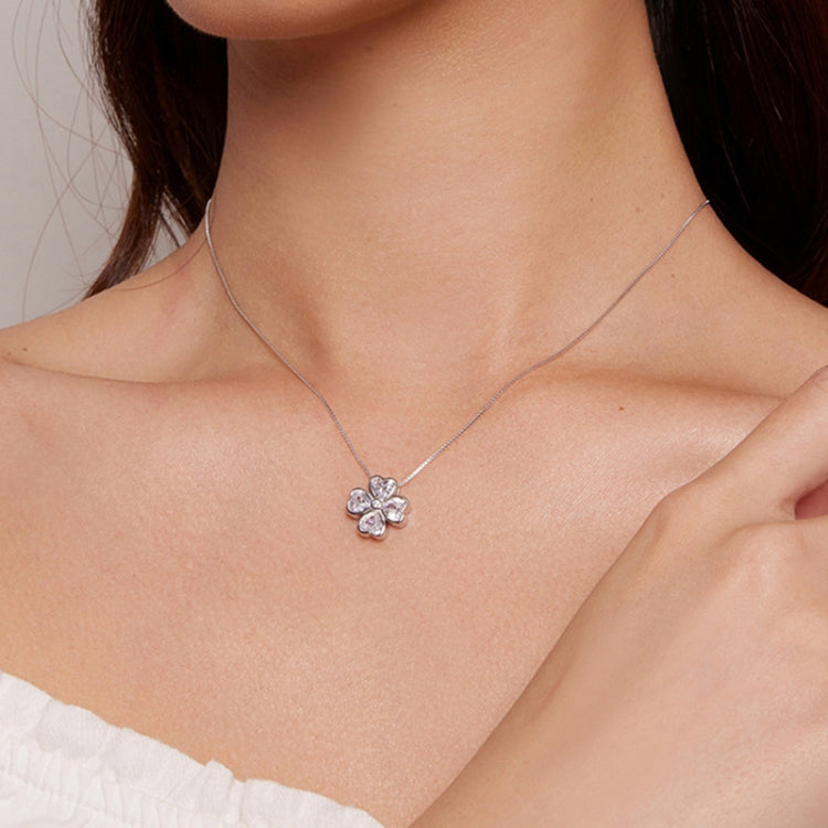 BSN334 Colar Pendente Trevo da Sorte em Prata Esterlina S925 Banhado a Ouro Branco, BSN334