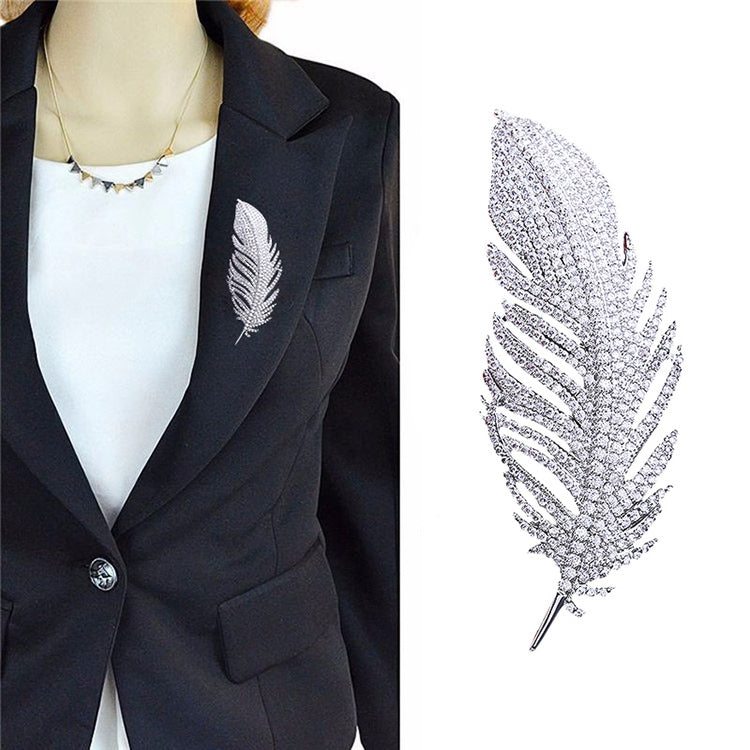 Broche de Corsage de Platina de Alta Qualidade com Padrão de Pena Simples para Senhora, Padrão de Pena