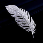 Broche de Corsage de Platina de Alta Qualidade com Padrão de Pena Simples para Senhora, Padrão de Pena