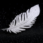 Broche de Corsage de Platina de Alta Qualidade com Padrão de Pena Simples para Senhora, Padrão de Pena