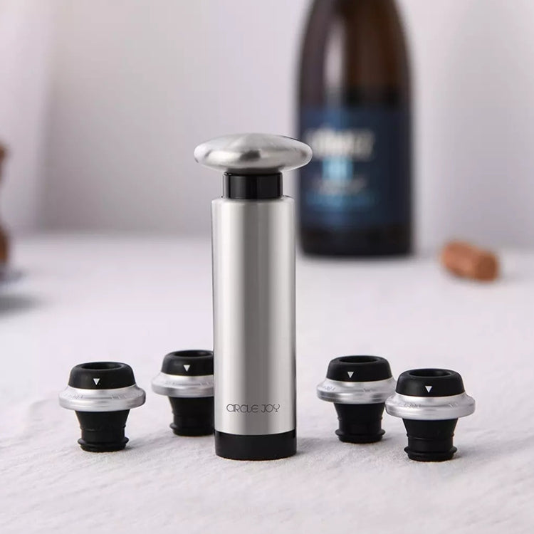 Conjunto Original Xiaomi Youpin CircleJoy de Tampas de Conservação de Vinho Tinto em Aço Inoxidável, Estilo: 4 Tampas com Uma Bomba, 4 Tampas com Uma Bomba