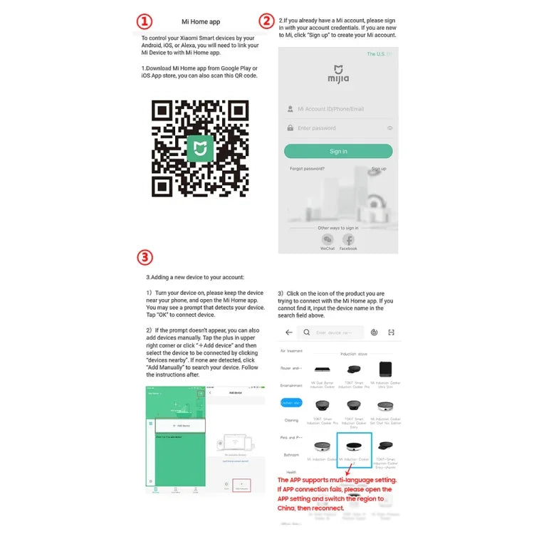 Fogão de Indução Original Xiaomi Mijia 2100W com Ecrã OLED, Controlo por App com Conexão NFC, Plugue US, Fogão 2 2100W