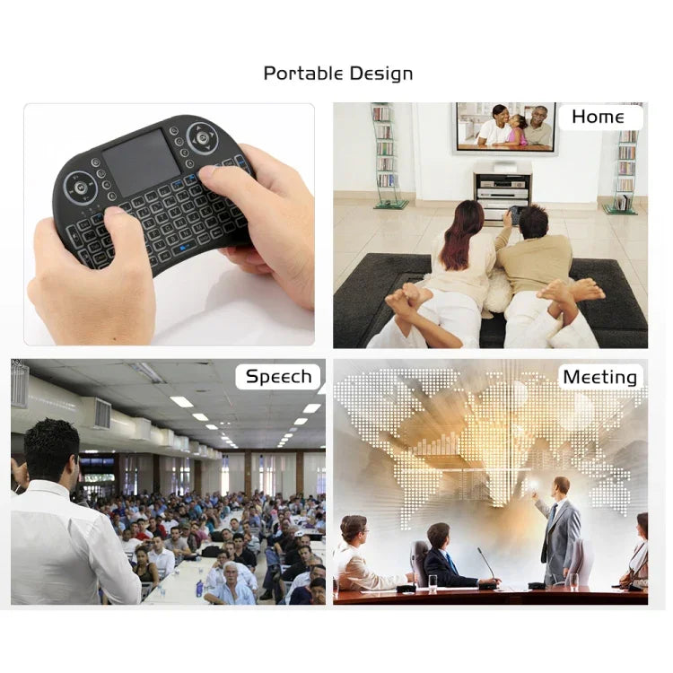 Teclado Mini i8 Sem Fios QWERTY 2.4GHz com Retroiluminação Colorida, Touchpad e Controlo Multimédia para PC, Android TV BOX, X-BOX, Smartphones, Muda Retroiluminação Colorida