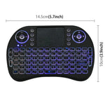 Teclado Mini i8 Sem Fios QWERTY 2.4GHz com Retroiluminação Colorida, Touchpad e Controlo Multimédia para PC, Android TV BOX, X-BOX, Smartphones, Muda Retroiluminação Colorida