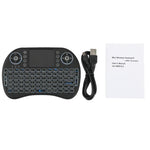 Teclado Mini i8 Sem Fios QWERTY 2.4GHz com Retroiluminação Colorida, Touchpad e Controlo Multimédia para PC, Android TV BOX, X-BOX, Smartphones, Muda Retroiluminação Colorida