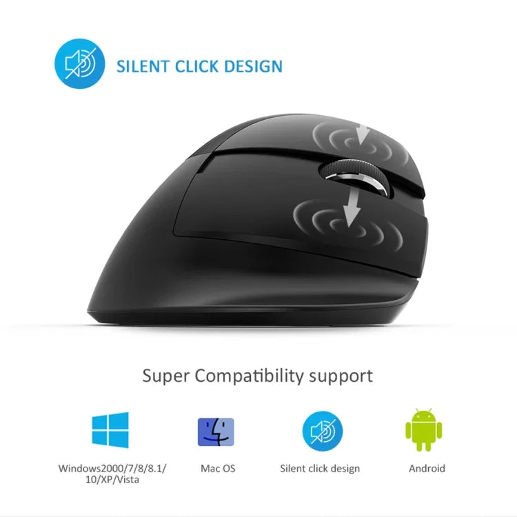 Rato Vertical Ergonómico Mini Sem Fios DELUX M618 2.4G 2400DPI USB Recarregável, M618 Cinzento