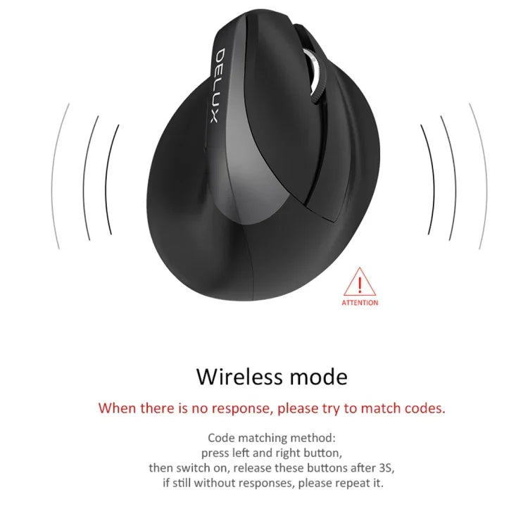 Rato Vertical Ergonómico Mini Sem Fios DELUX M618 2.4G 2400DPI USB Recarregável, M618 Cinzento