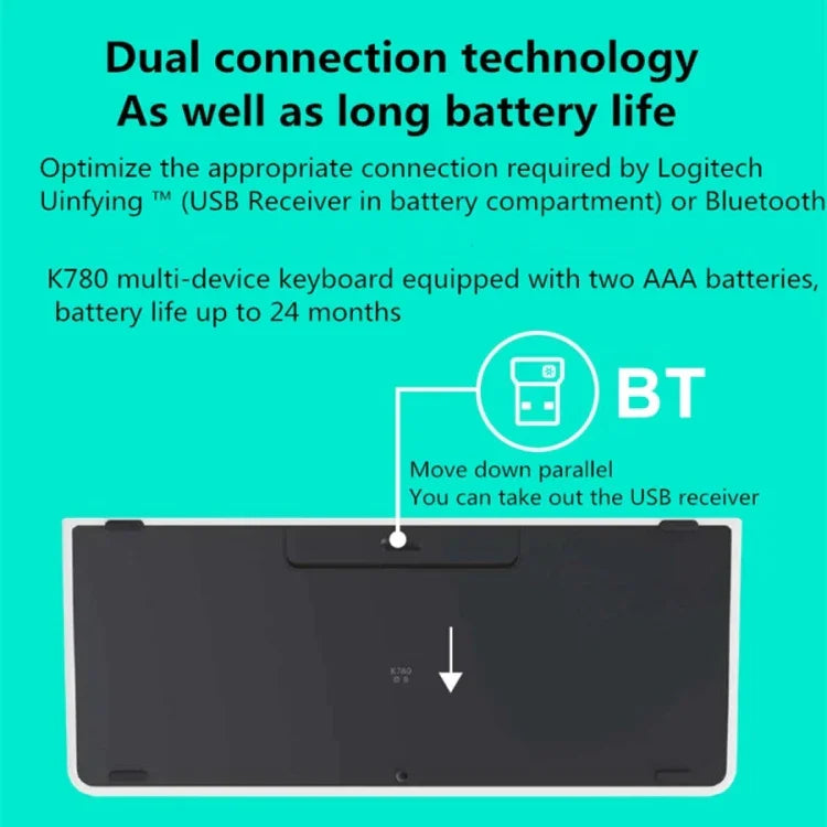 Logitech K780 Multi-device Bluetooth + Unifying Dual Mode Wireless Keyboard with Stand