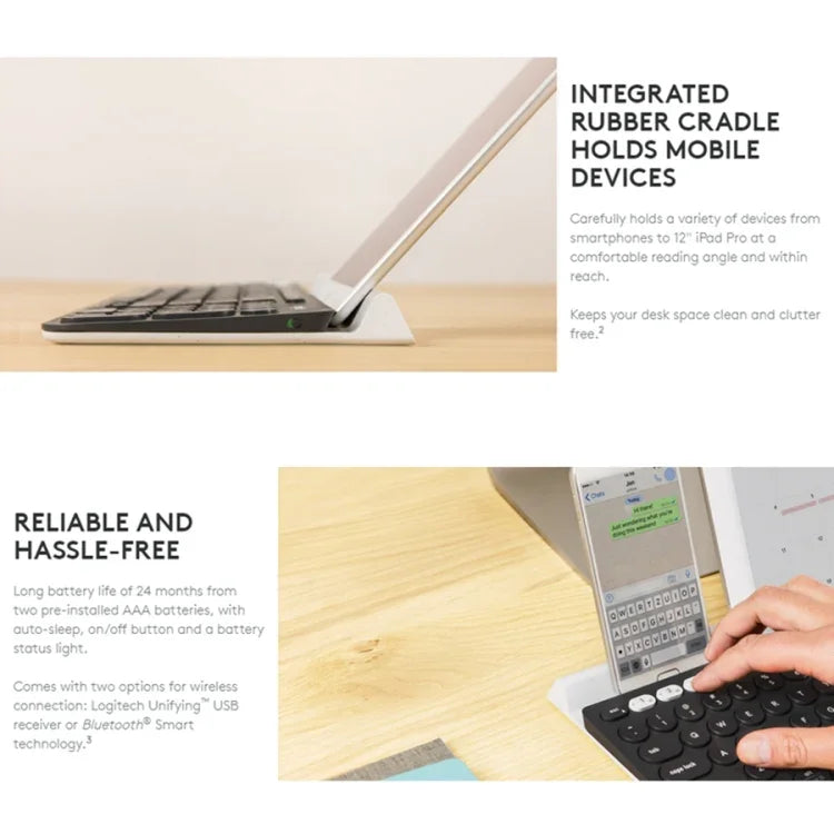 Logitech K780 Multi-device Bluetooth + Unifying Dual Mode Wireless Keyboard with Stand