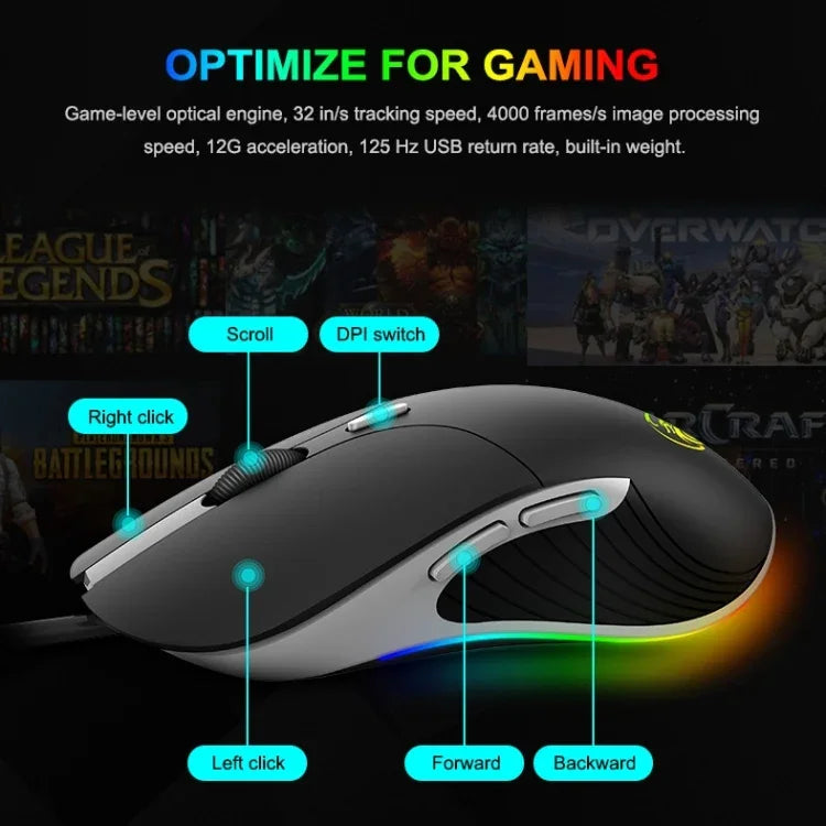Rato Com Fios iMICE X6 com 6 Botões e Iluminação RGB Colorida, X6