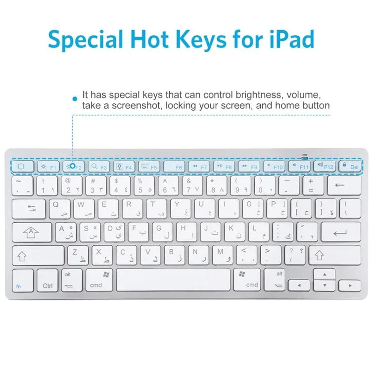 Teclado Bluetooth Sem Fios Ultra-fino WB-8022, Teclas Árabes, Teclas Árabes