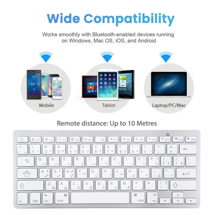 Teclado Bluetooth Sem Fios Ultra-fino WB-8022, Teclas Árabes, Teclas Árabes